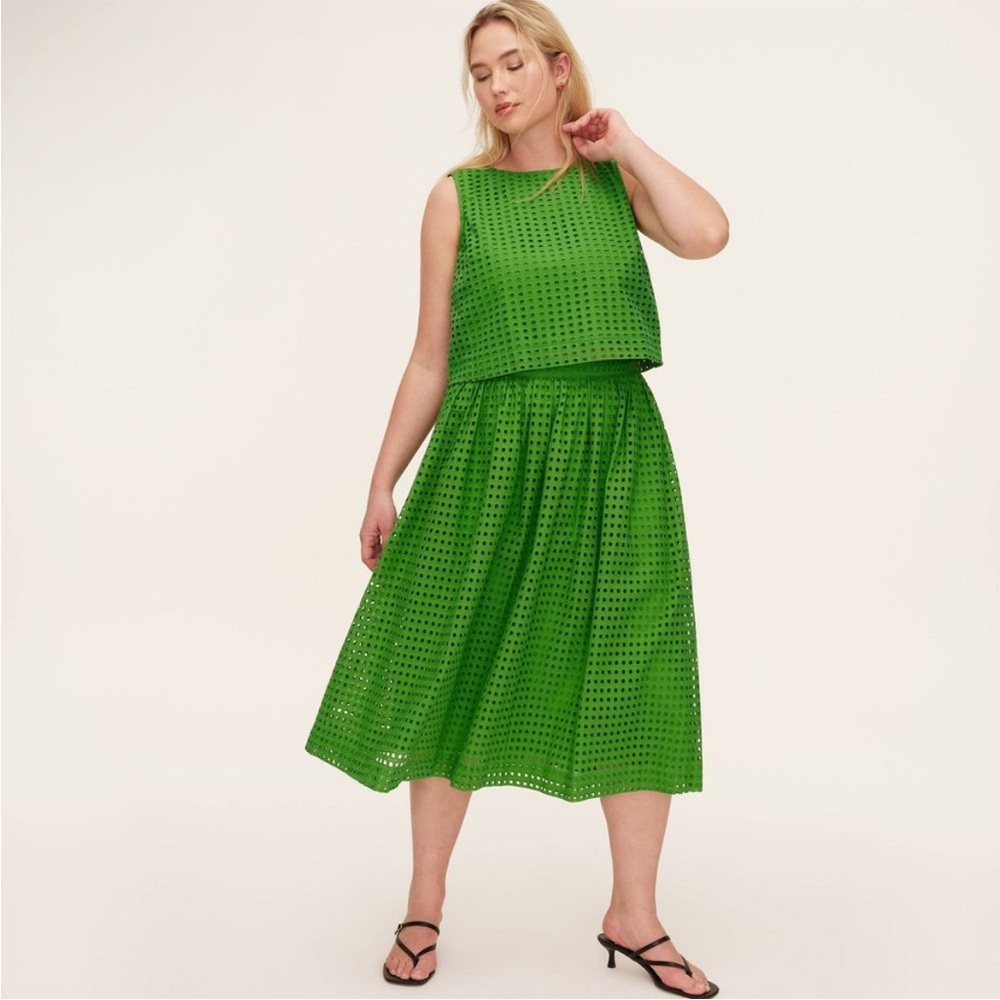 kate spade Bright Green Eyelet A-Line Midi Skirt